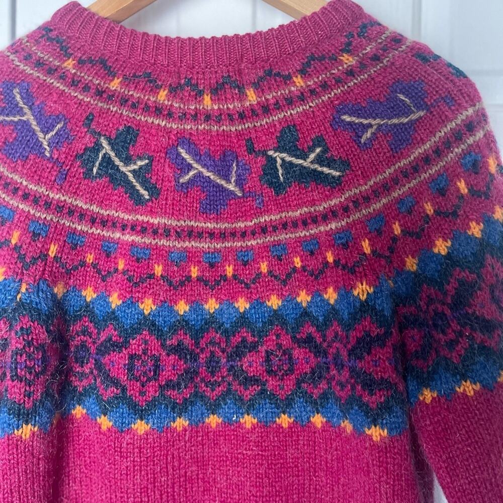 Vintage Woolrich Wool & Mohair Cardigan Sweater Size Medium Fair Isle Berry Pink - Picture 5 of 11